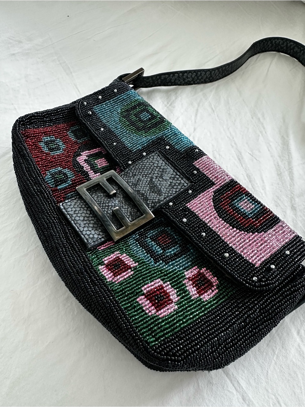 SOLD ❤️ Fendi Zucca FF Lizard-Trim Beaded Baguette - Picture 3 of 16